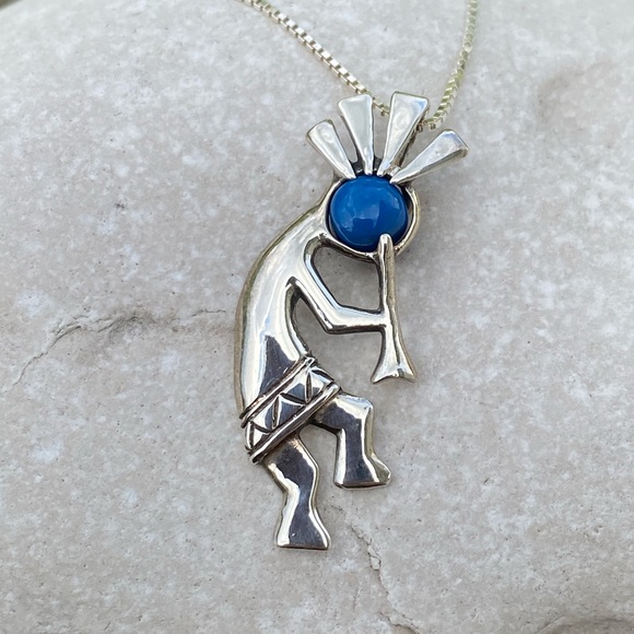 Navajo Kokopelli necklace .925 Sterling Silver Lapis Lazuli Jim Callidito - Picture 1 of 7